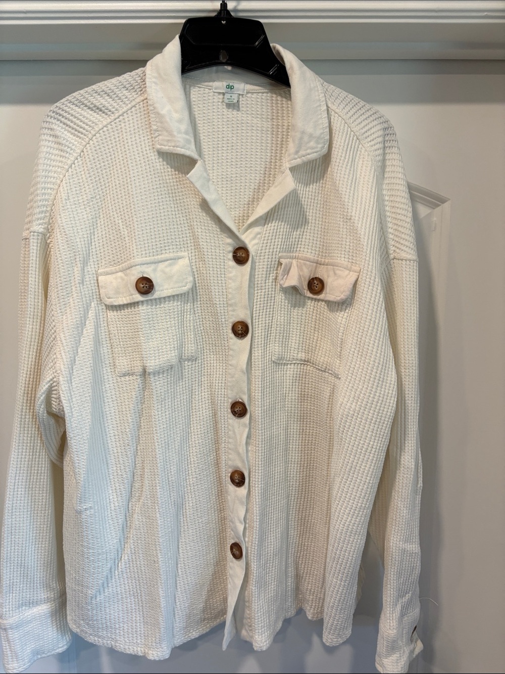 dip Cream Waffle Knit Shirt Jacket